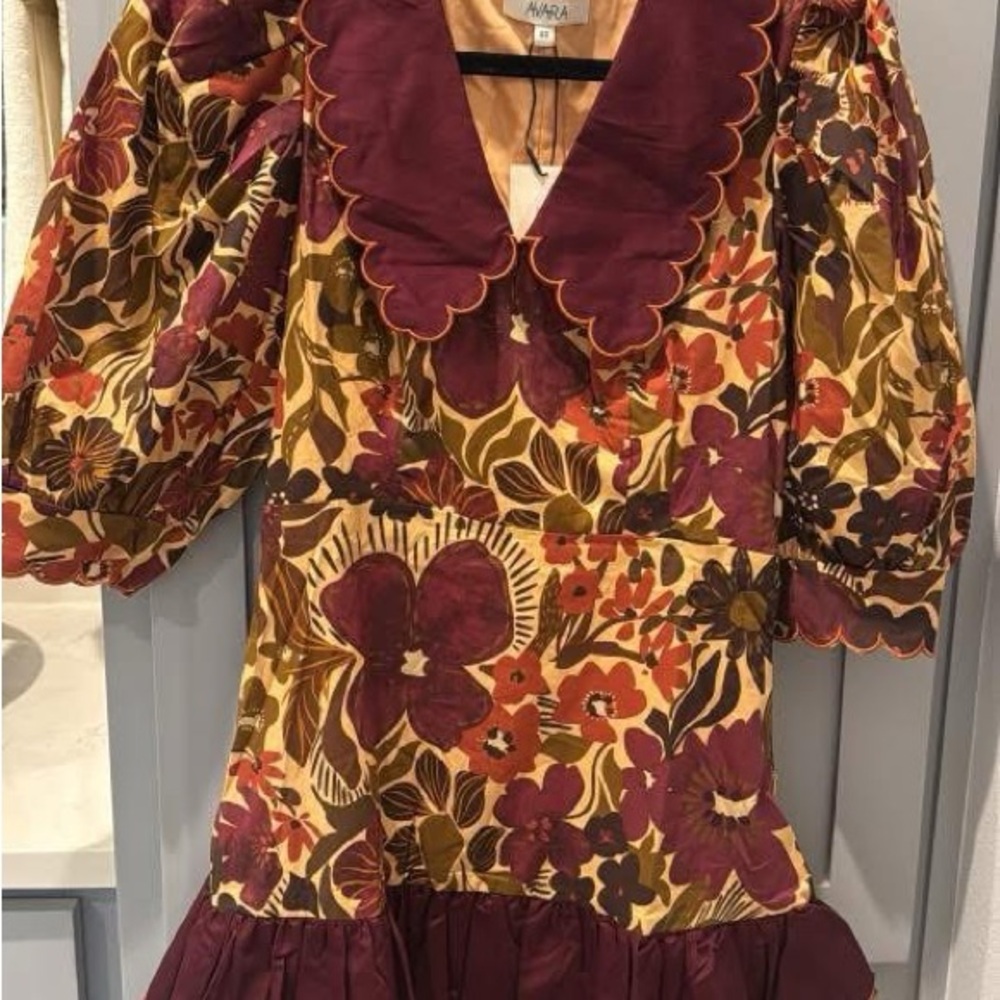 Vibrant Floral Dress with Burgundy and Yellow Accents